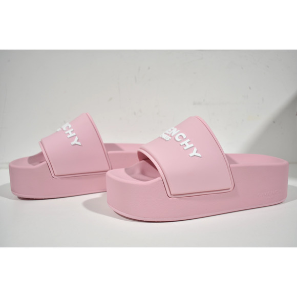 Givenchy Pink Platform Rubber White Logo Slide On Pool Sandal Flip Flop Flat 40 - Picture 8 of 11